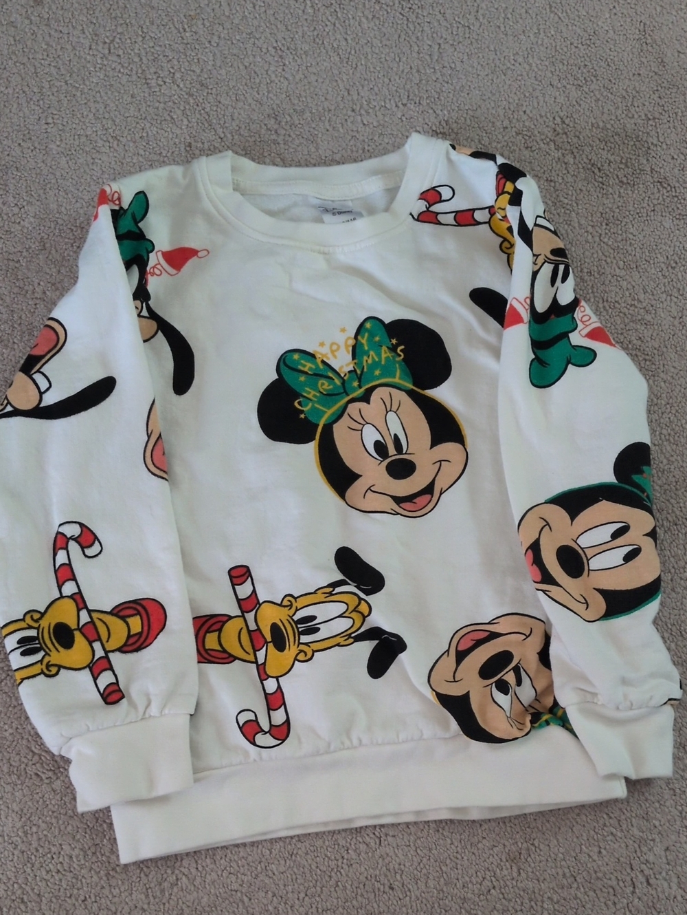 Disney White Minnie & Friends Holiday Sweatshirt (Size 116 = 6Y)